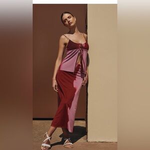 Red and Pink Colorblock Skirt and matching Top